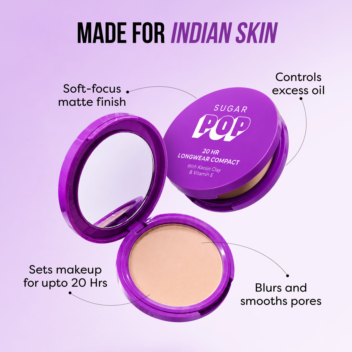 SUGAR POP 20 HR Longwear compact with Kaolin Clay and Vitamin E