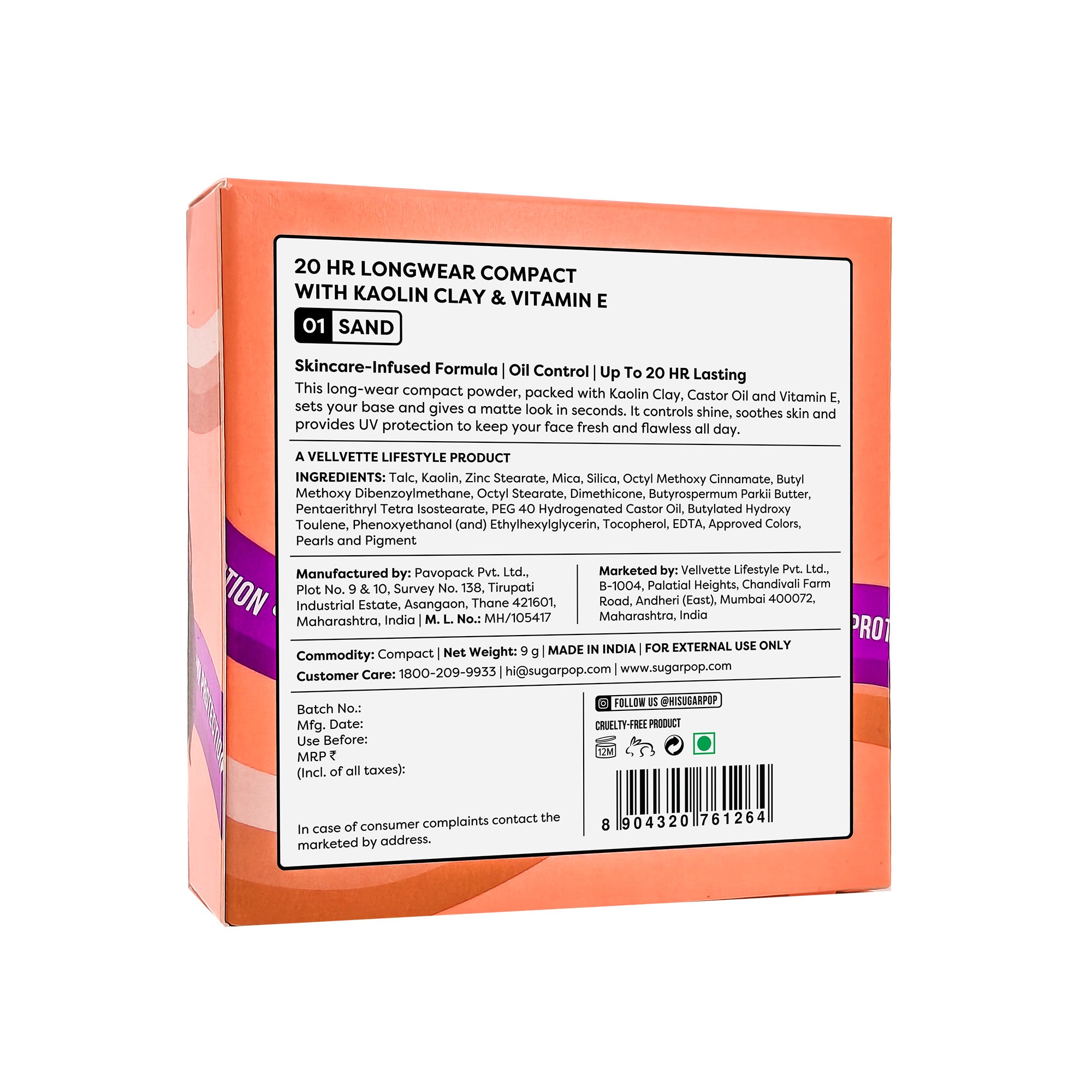 SUGAR POP 20 HR Longwear compact with Kaolin Clay and Vitamin E (Kit)