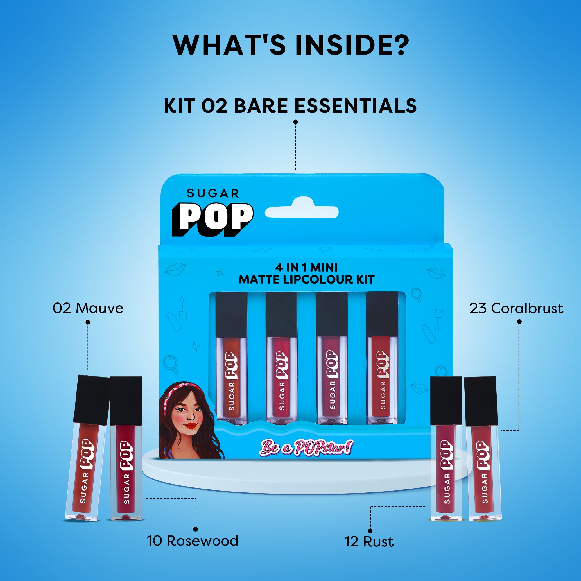 SUGAR POP 4 in 1 Mini Matte Lipcolor Kit - 02 Bare Essentials