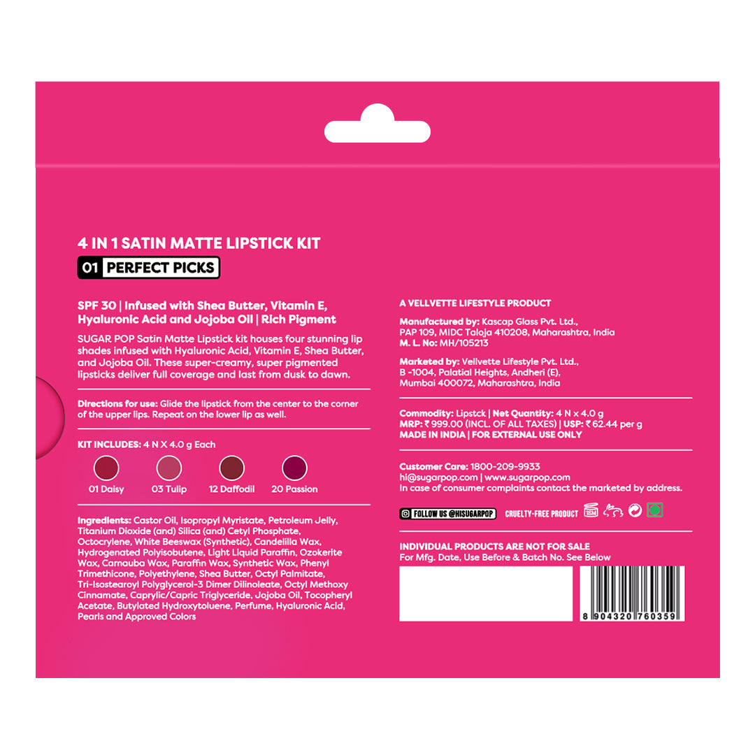 SUGAR POP 4 in 1 Satin Matte Lipstick Kit - 01 Perfect Picks