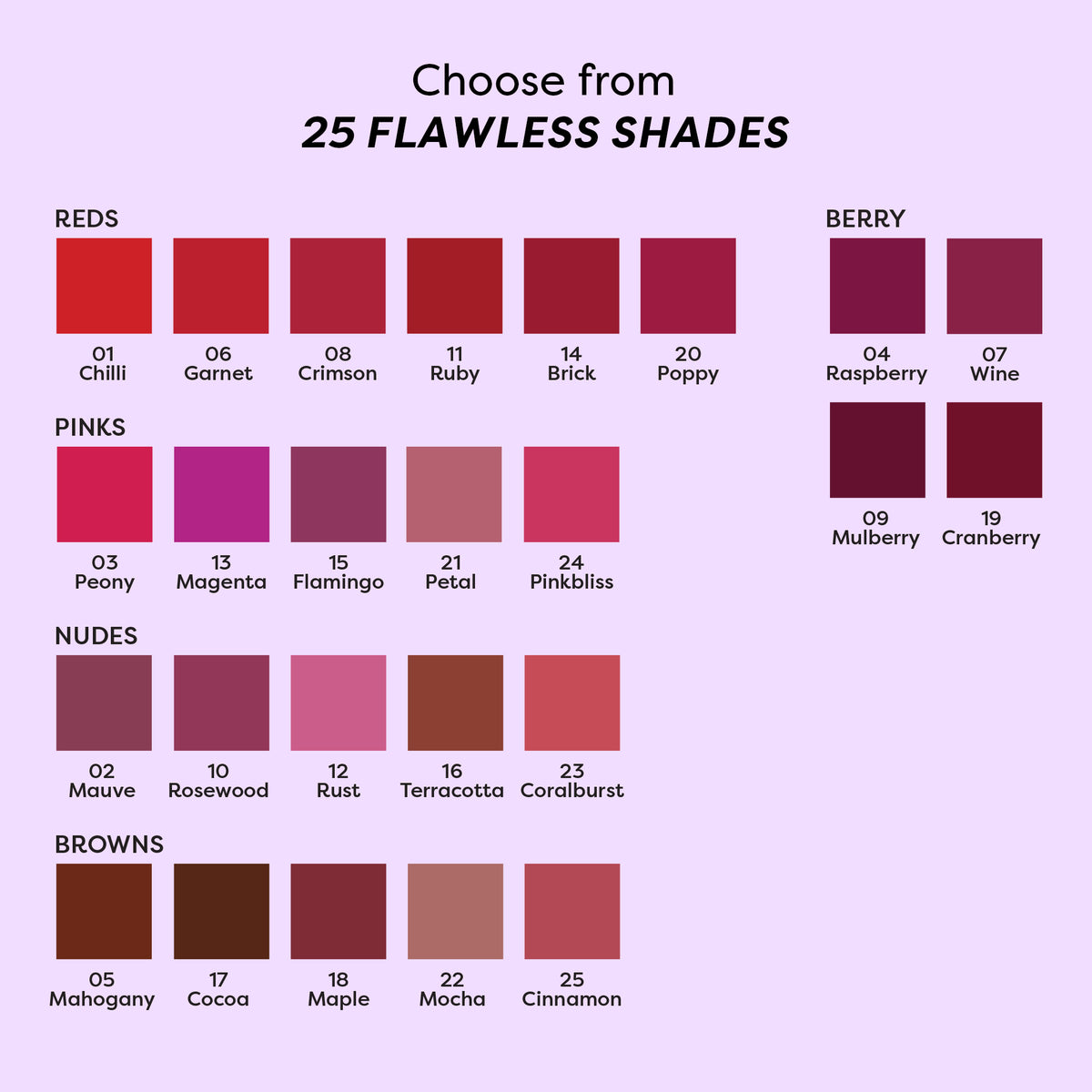 Choose from 25 SUGAR POP Matte Lipcolour shades