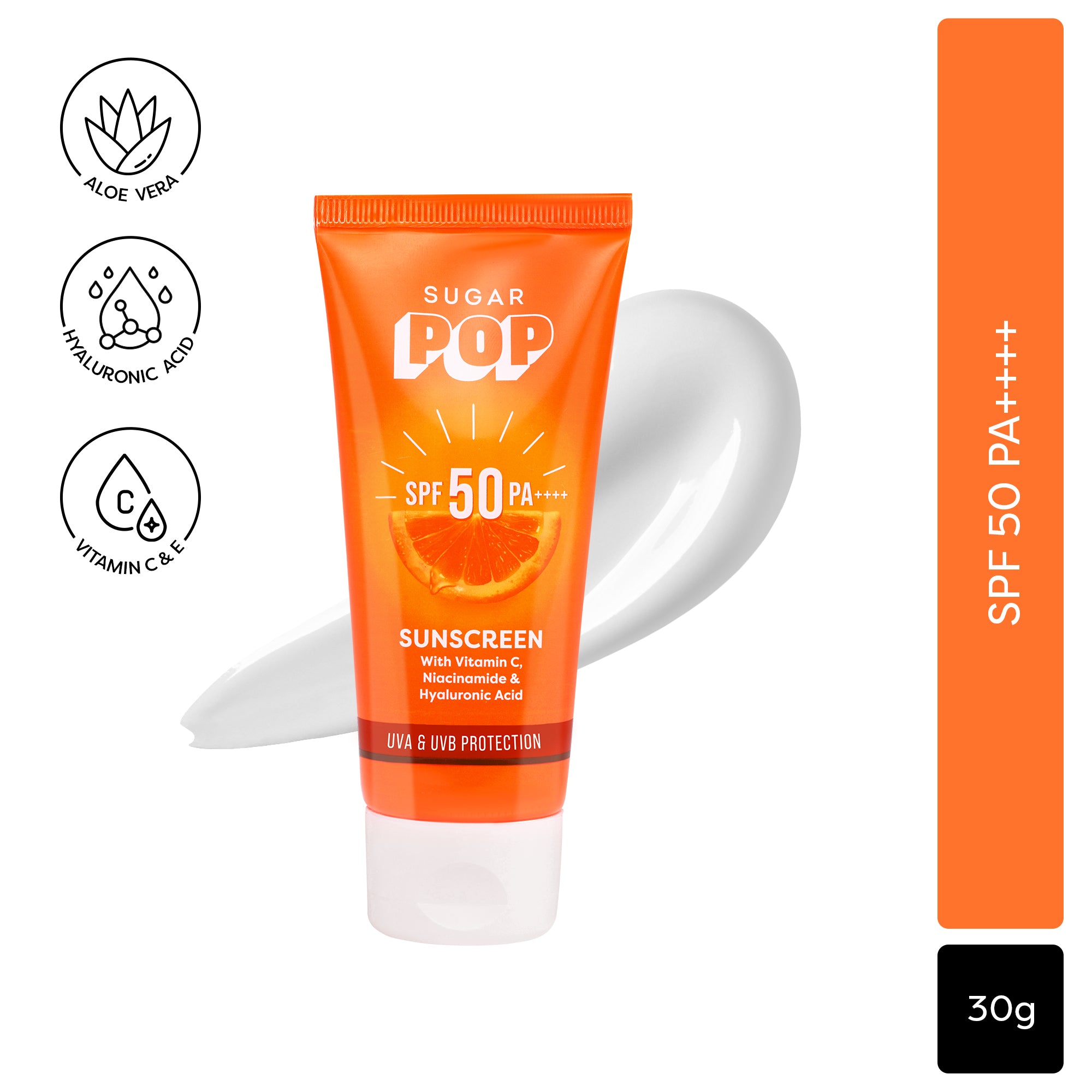 SUGAR POP SPF 50 Sunscreen With Vitamin C, Niacinamide & Hyaluronic Acid (30 gm)