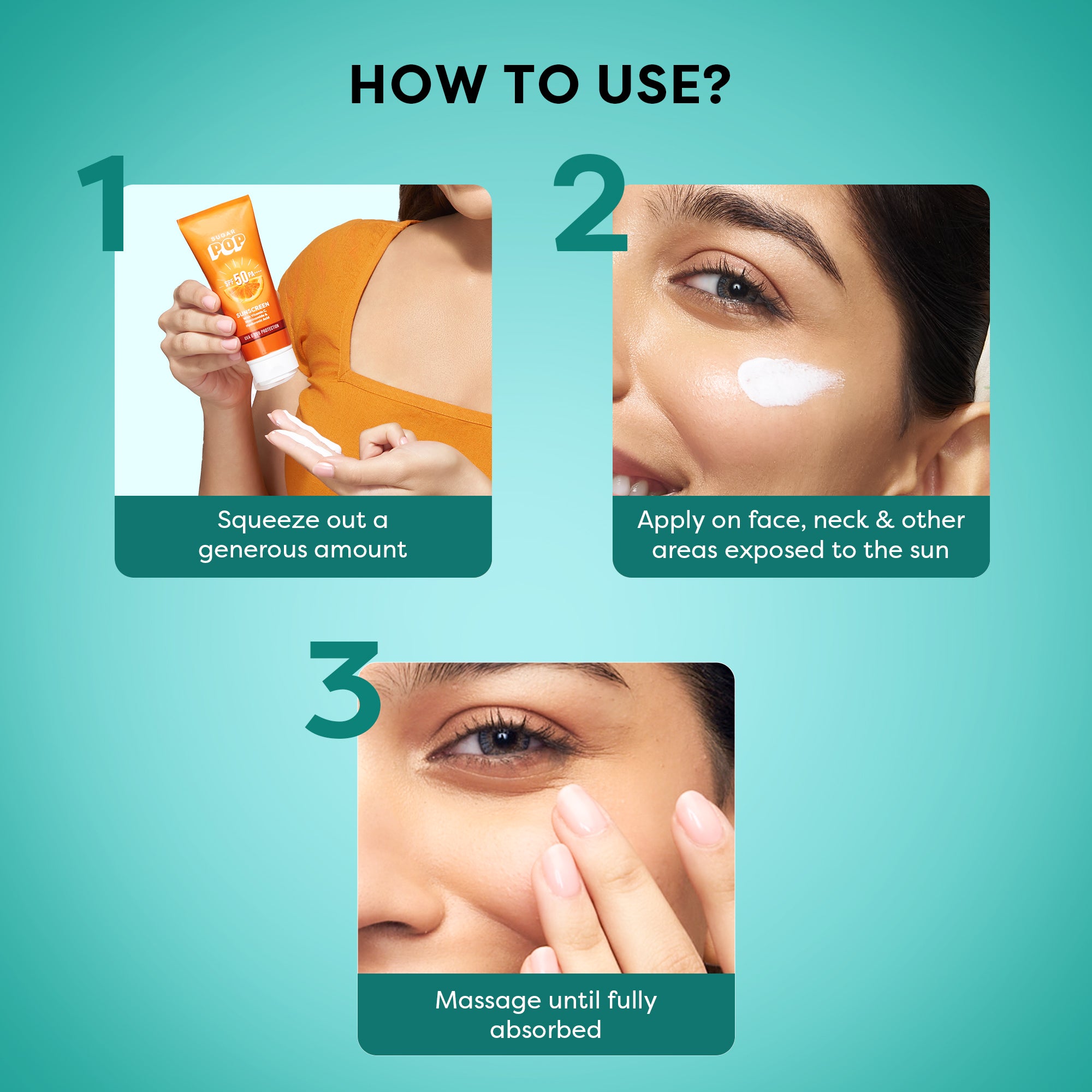 SUGAR POP SPF 50 Sunscreen With Vitamin C, Niacinamide & Hyaluronic Acid (50 gm) (Kit)