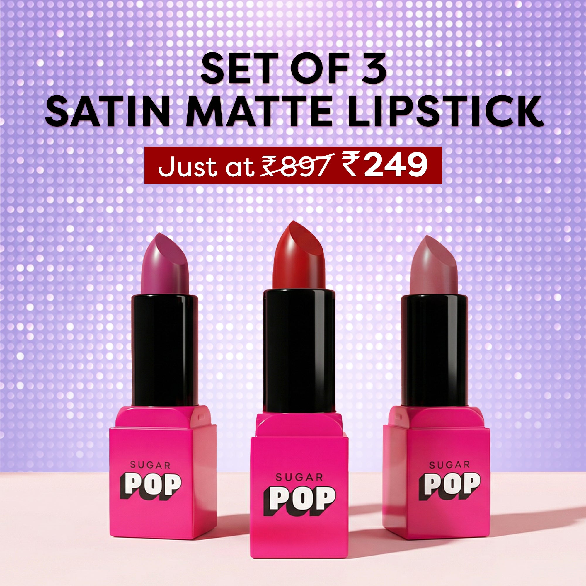 Set Of 3 Satin Matte Lipstick