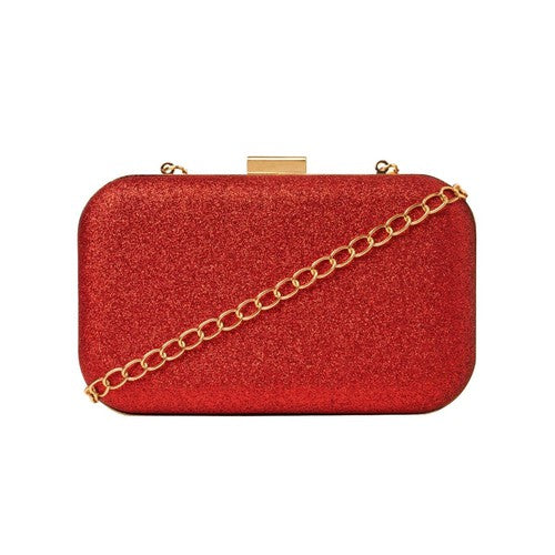Metallic framed clutch with sling - Red