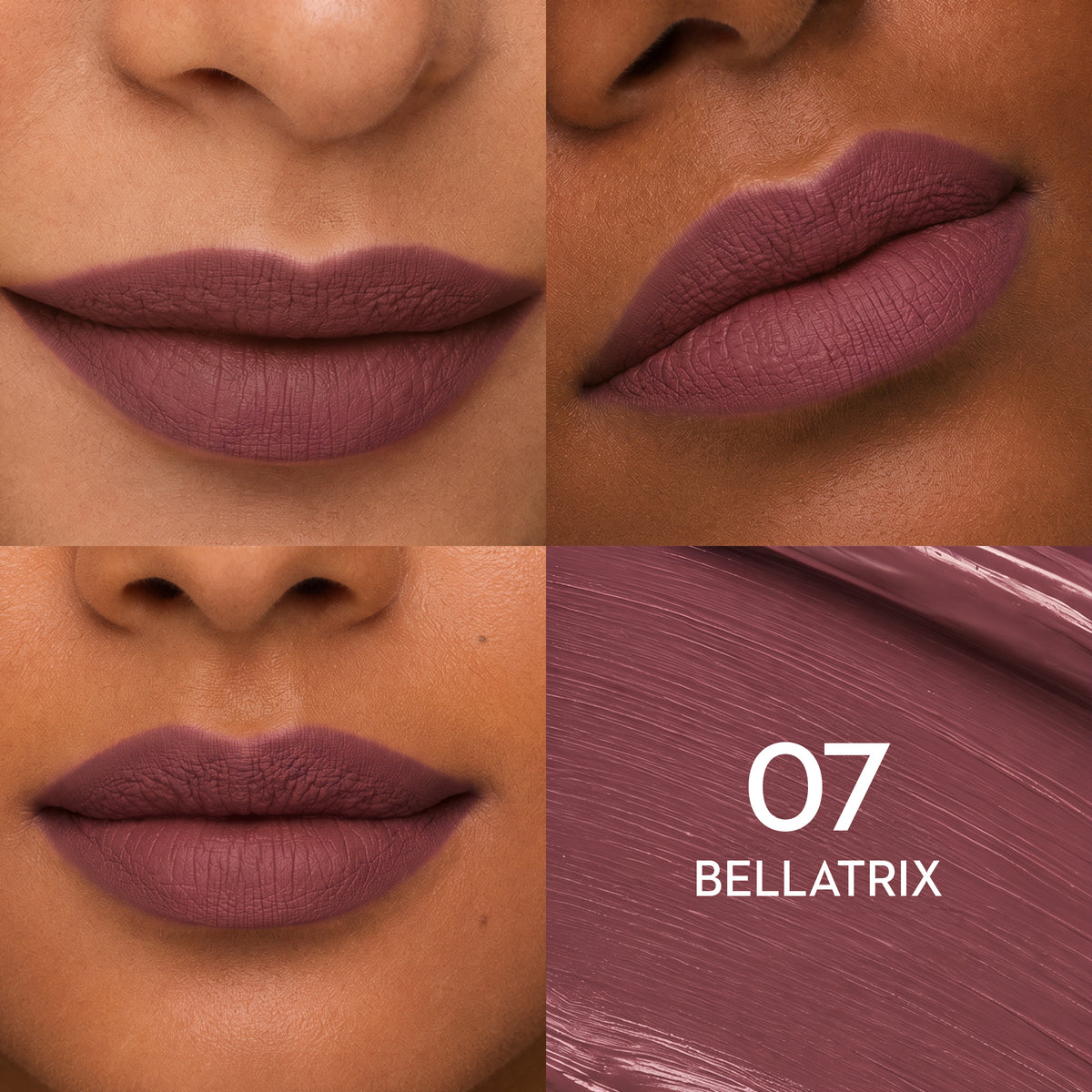 Lips wearing SUGAR Mettle Liquid Lipstick in 07 Bellatrix (Mauve pink with brown undertones)