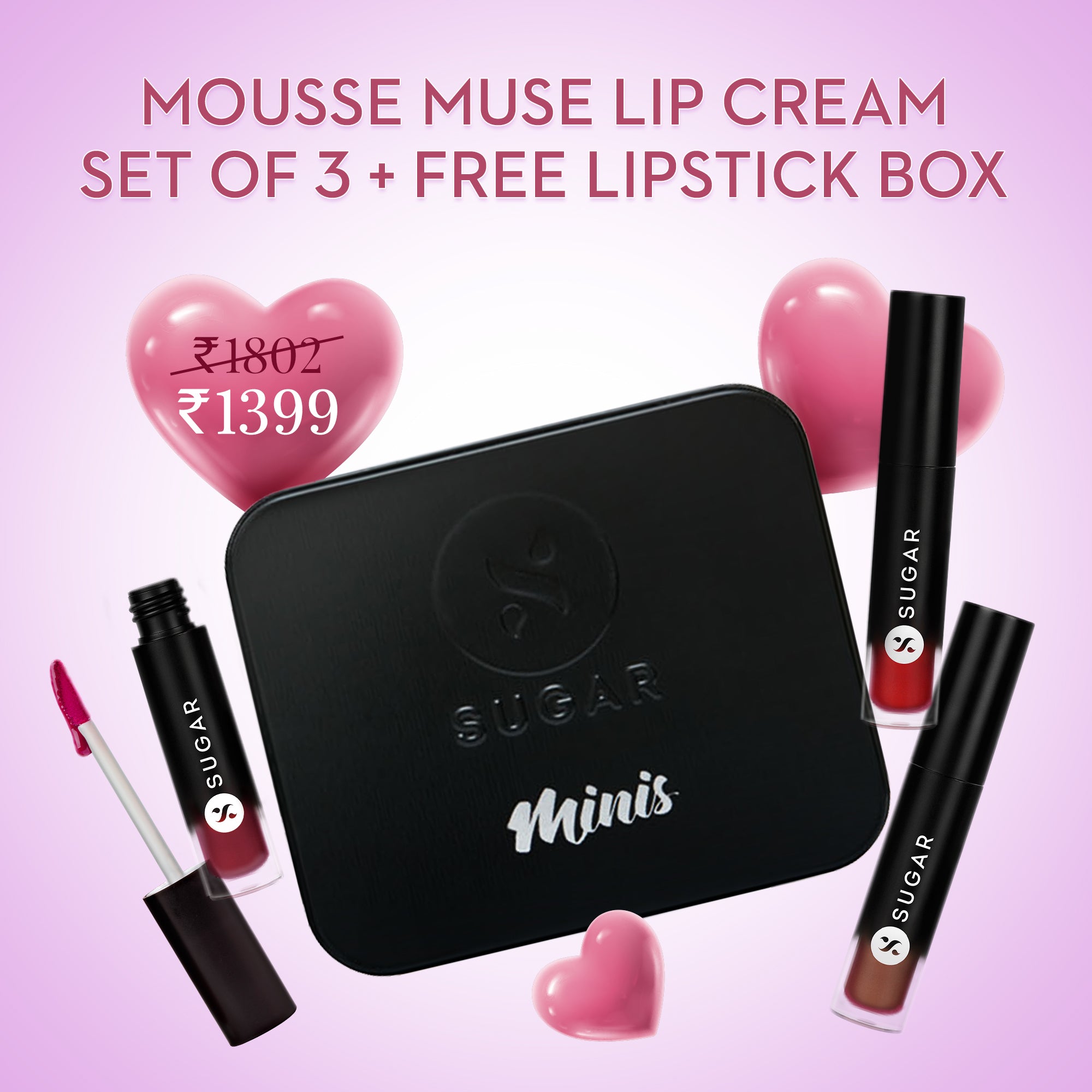 Mousse Muse Lip Cream Set of 3 + Free Lipstick Box