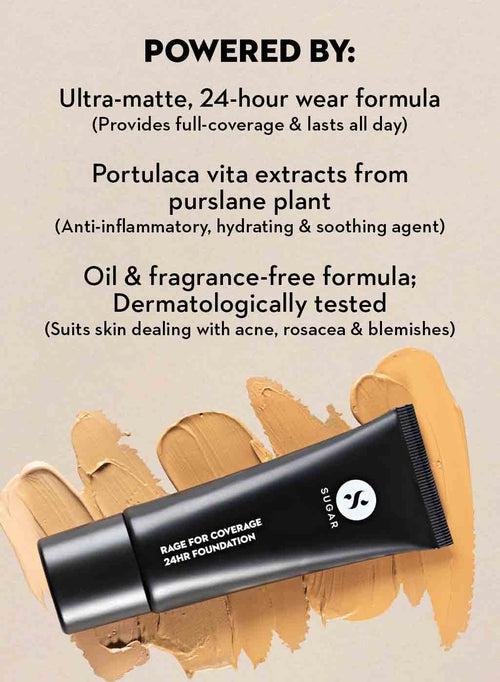 Rage For Coverage 24Hr Foundation - 42 Glace (Medium Beige, Golden Undertone) (Gift)