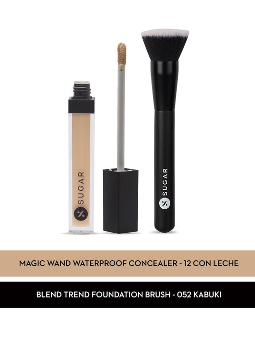 SUGAR Magic Wand Waterproof Concealer - 12 Con Leche + Blend Trend Foundation Brush - 052 Kabuki