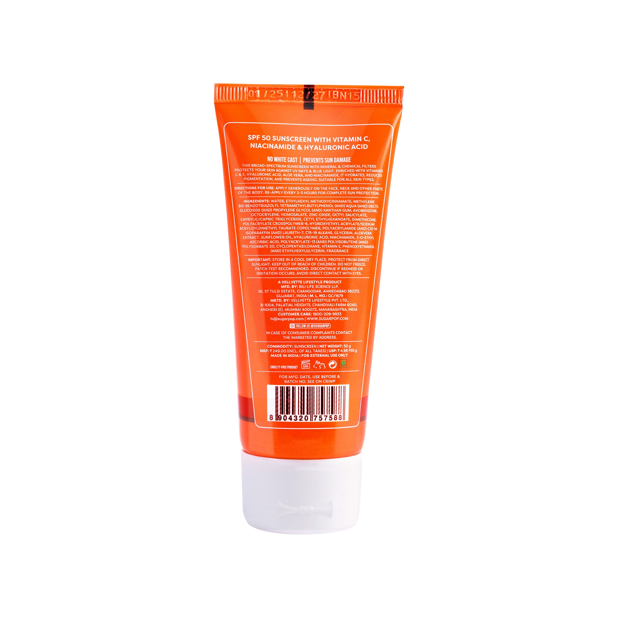 SUGAR POP SPF 50 Sunscreen With Vitamin C, Niacinamide & Hyaluronic Acid (50 gm)
